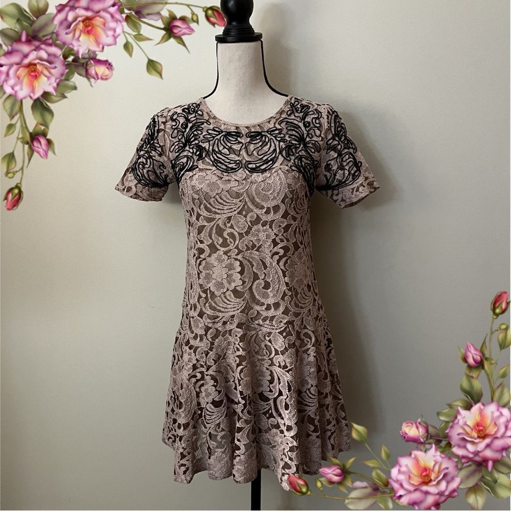 Free People Lace Cap Sleeve Embroidered Mini Dress